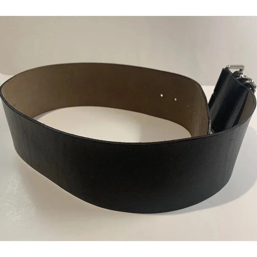Forest And Culver Black Leather Belt Retro Punk Metal Goth Size 33